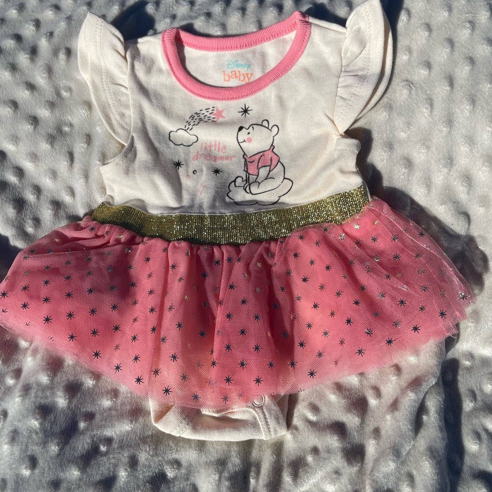 Disney Pink and White Baby Dress with Winnie the Pooh